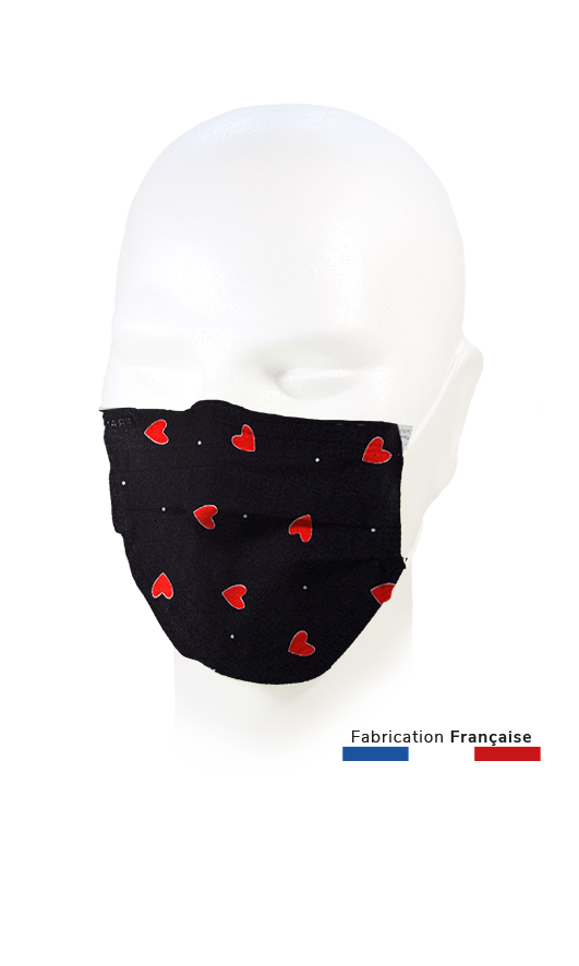 Masque Saint Valentin noir anti covid catégorie 1